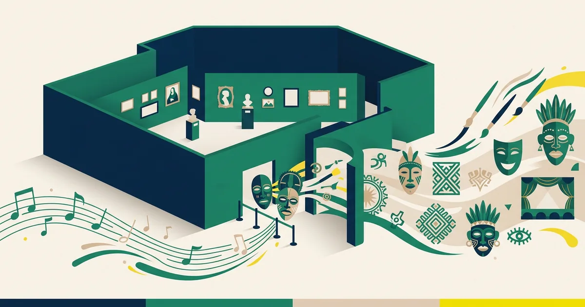 Ilustração educacional sobre A desvalorização do conhecimento ancestral nos espaços institucionais de arte (Arte e Cultura)