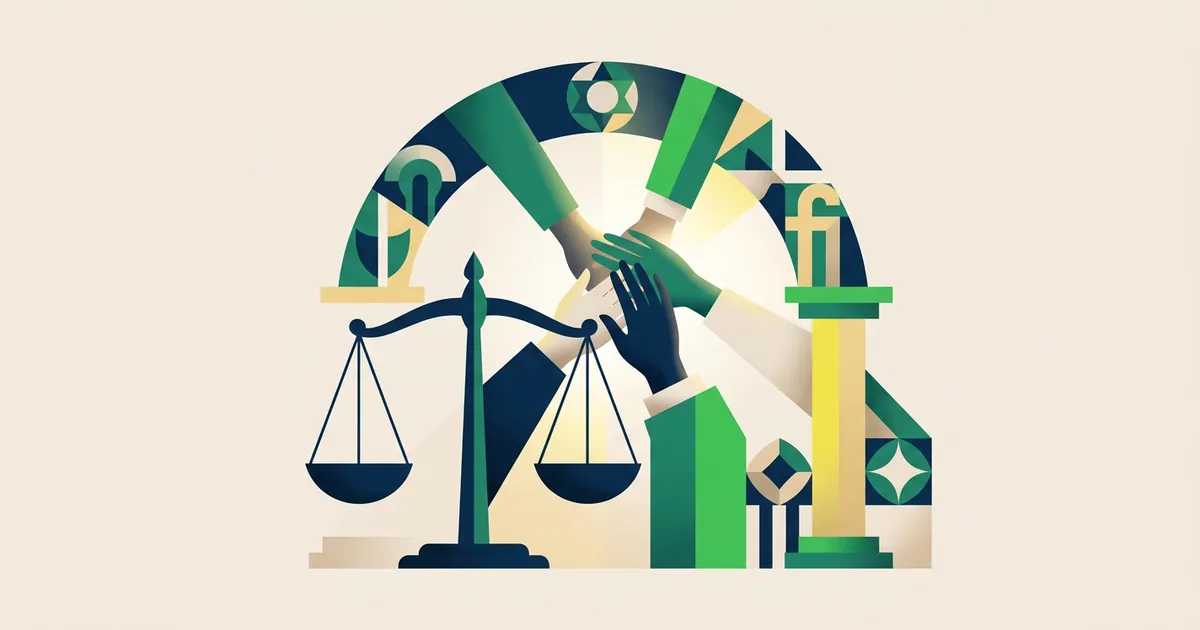 Ilustração educacional sobre Caminhos para combater a intolerância religiosa no Brasil (Direito e Cidadania)