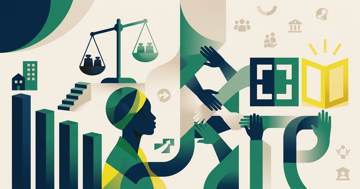 Ilustração educacional sobre As múltiplas faces da exclusão de mulheres negras na sociedade brasileira - desafios de justiça social (Direito e Cidadania)