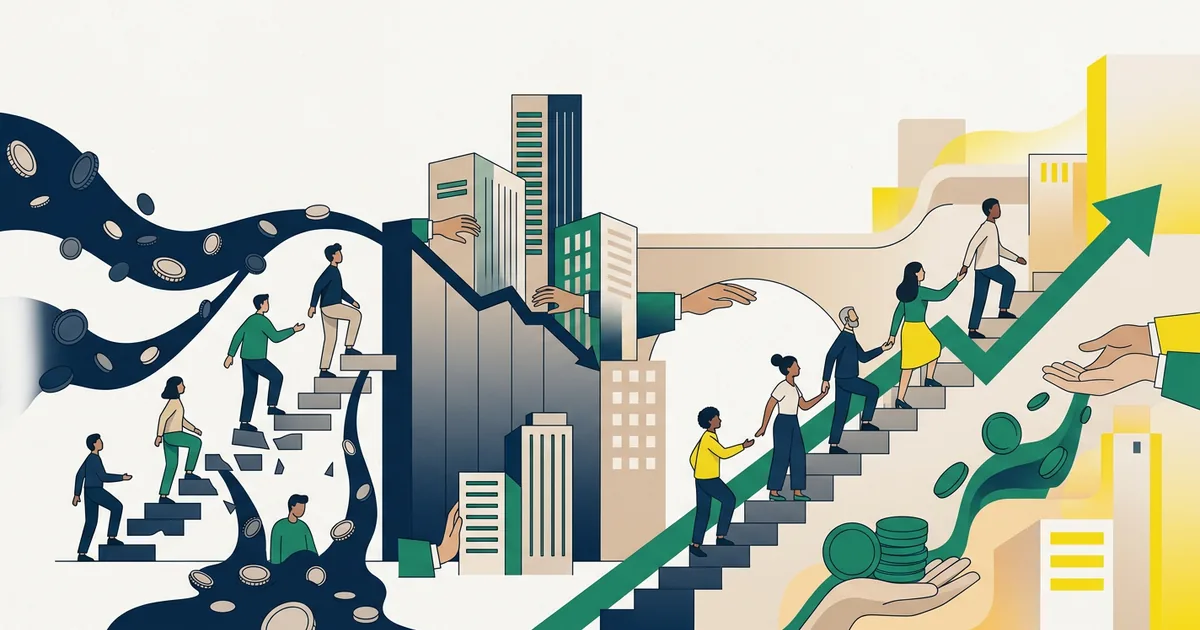 Ilustração educacional sobre Os impactos da desigualdade de renda na mobilidade social brasileira (Economia)