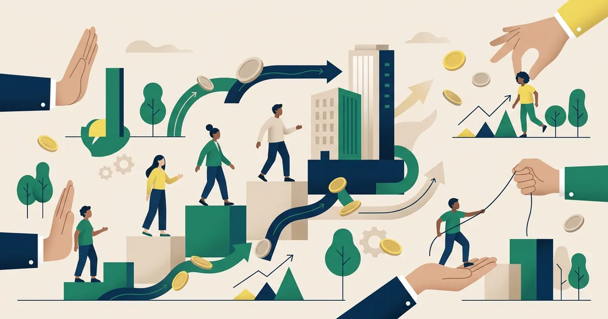 Ilustração educacional sobre Os desafios para a inclusão produtiva de jovens no mercado de trabalho brasileiro (Economia)