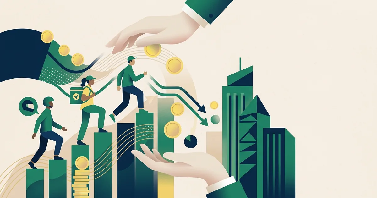 Ilustração educacional sobre Desafios para a proteção de trabalhadores da economia de plataformas no Brasil (Economia)