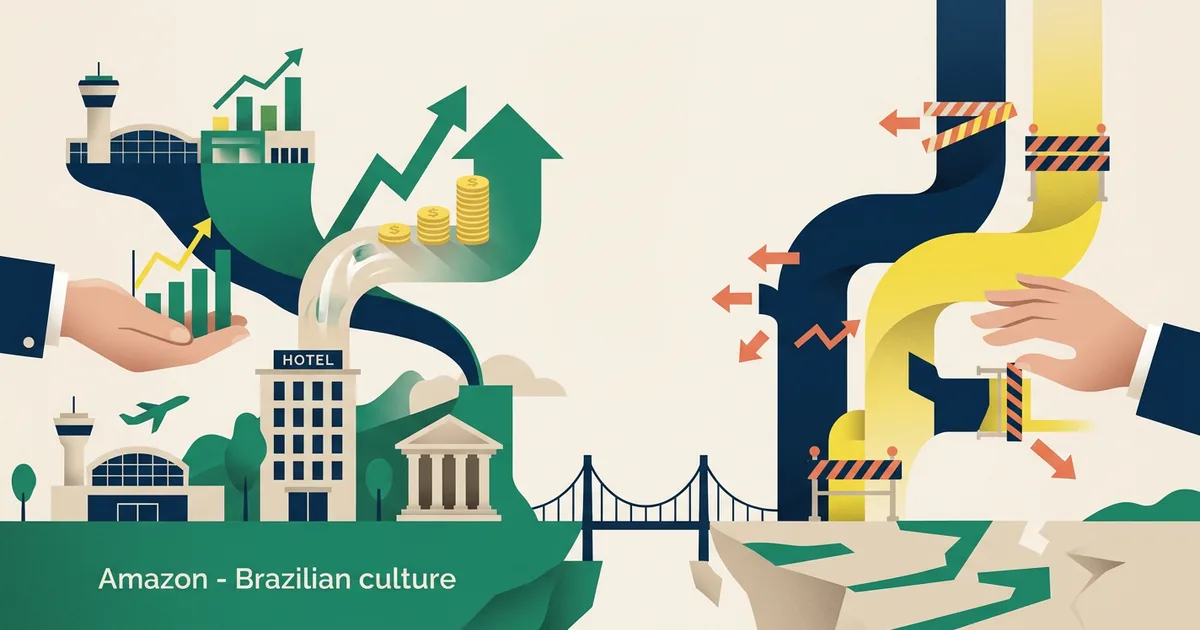 Ilustração educacional sobre Os desafios do turismo para o desenvolvimento do país (Economia)