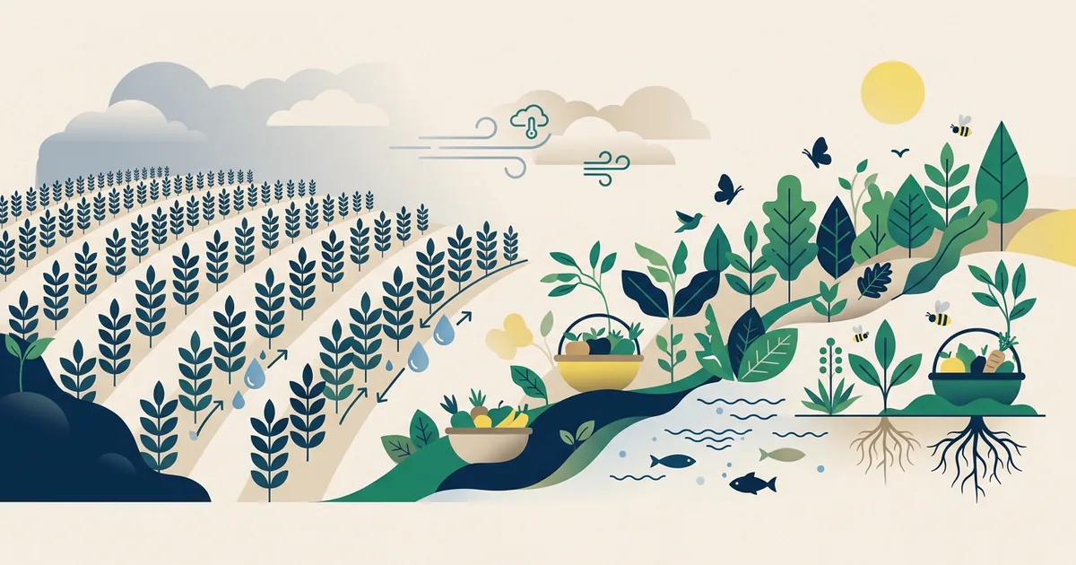 Ilustração educacional sobre Monocultura e insegurança alimentar - vulnerabilidade à escassez de alimentos (Meio Ambiente)