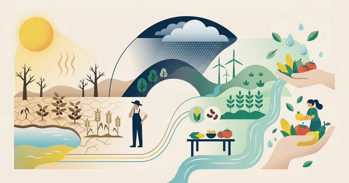 Ilustração educacional sobre O impacto das mudanças climáticas na segurança alimentar no Brasil (Meio Ambiente)