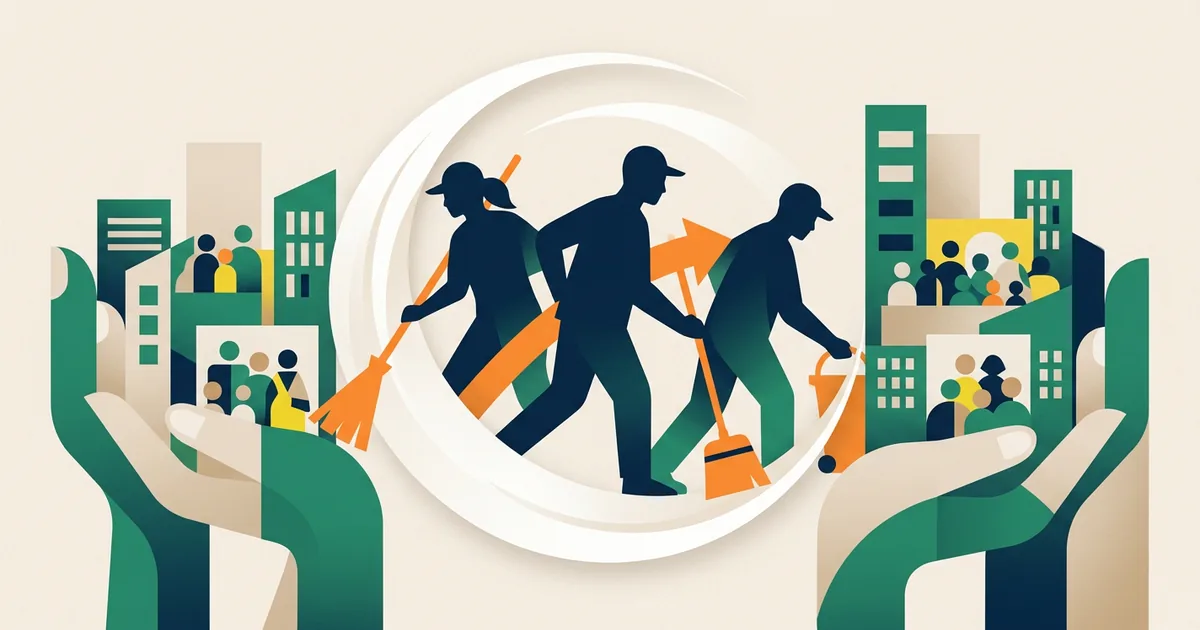 Ilustração educacional sobre A desvalorização dos profissionais da limpeza urbana no Brasil (Questões Sociais)