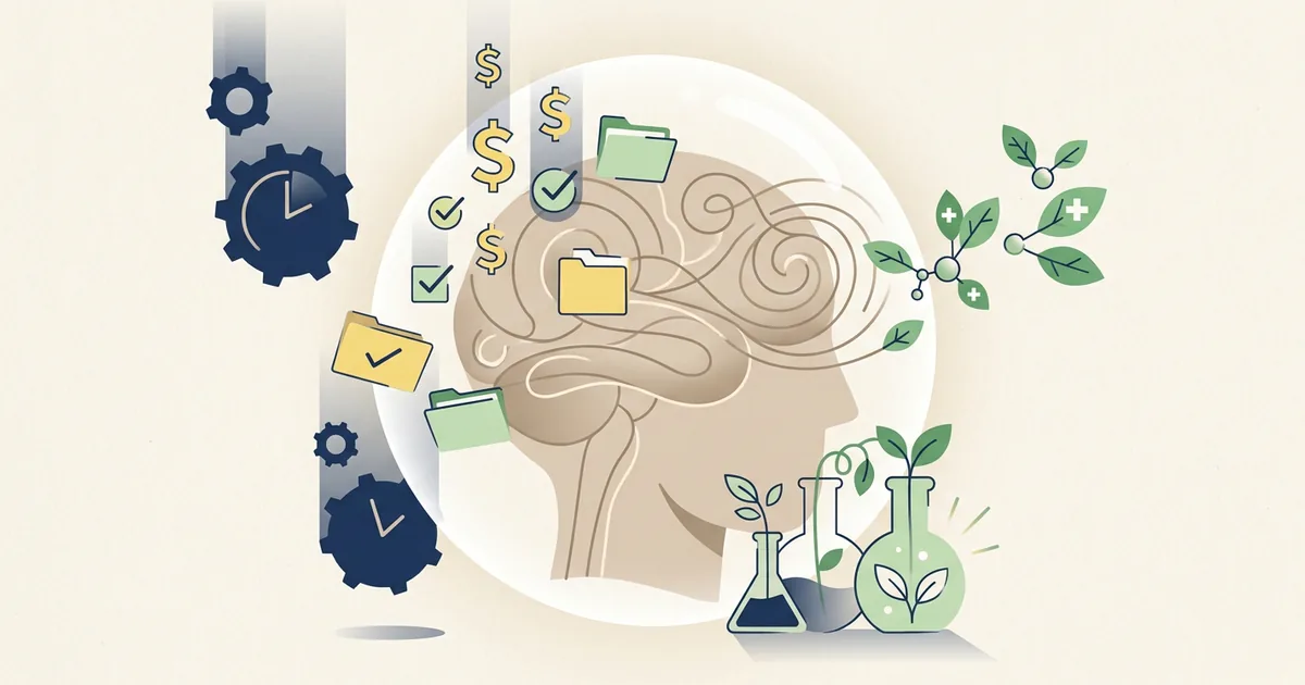 Ilustração educacional sobre Os desafios da saúde mental em uma sociedade marcada pela hiperprodutividade (Saúde e Ciência)
