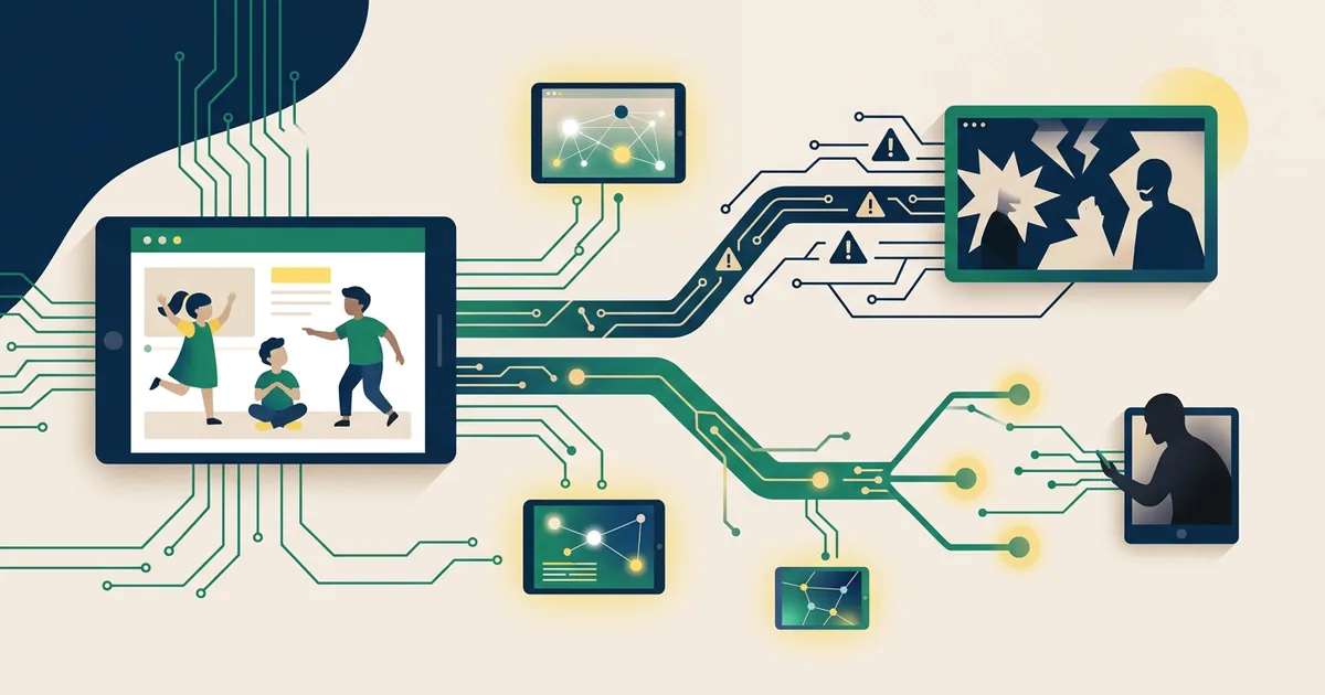Ilustração educacional sobre A exposição precoce de crianças e adolescentes na internet (Tecnologia)